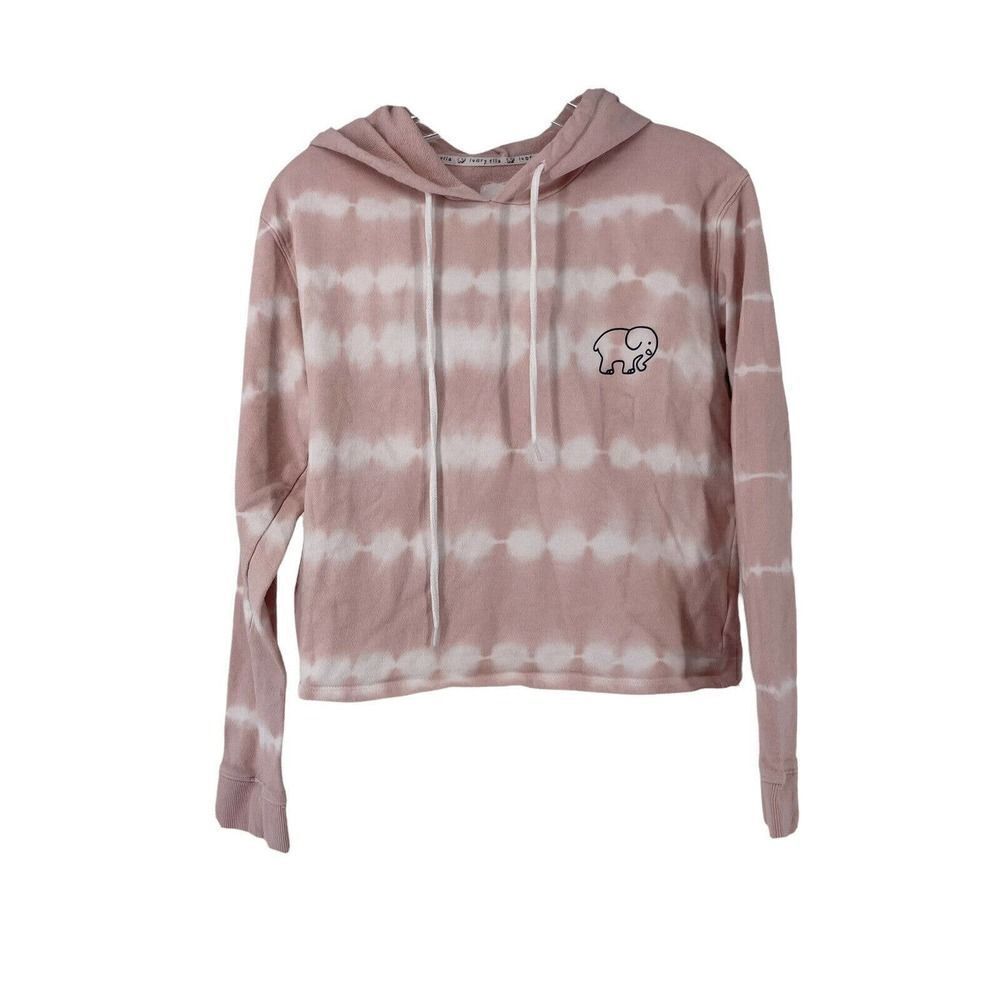Ivory Ella Hoodie Pink Tie Dye Cropped Elephant Logo Womens Size Small VSCO Top